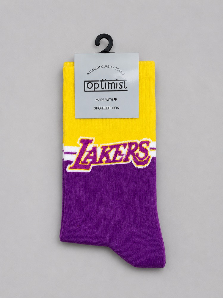 جوراب ساق بلند  بسکتبالی lakers  جنس پنبه کشی طرحدار