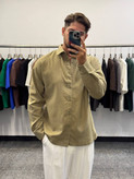 پیراهن استین بلند باکسی پارچه لنین ایتالیا برند polizei پولیزی رنگ سبز زیتونی