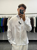 پیراهن استین بلند باکسی پارچه لنین ایتالیا برند polizei پولیزی رنگ سفید